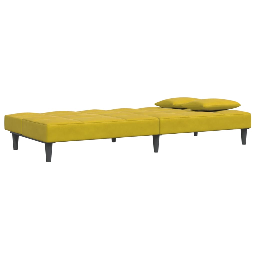 vidaXL Canapea extensibilă cu taburet, 2 locuri, galben, catifea vidaXL Canapea extensibilă cu taburet, 2 locuri, galben, catifea