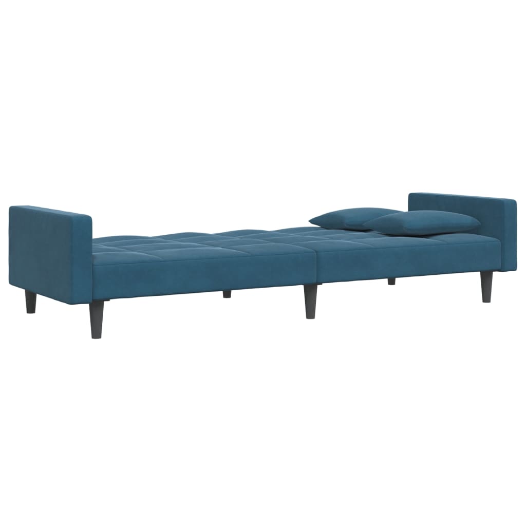 vidaXL Canapea extensibilă cu 2 locuri și taburet, albastru, catifea vidaXL Canapea extensibilă cu 2 locuri și taburet, albastru, catifea