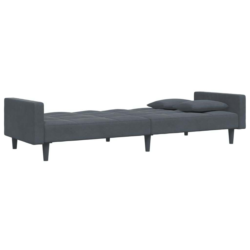 vidaXL Canapea extensibilă cu taburet, 2 locuri, gri închis, catifea vidaXL Canapea extensibilă cu taburet, 2 locuri, gri închis, catifea