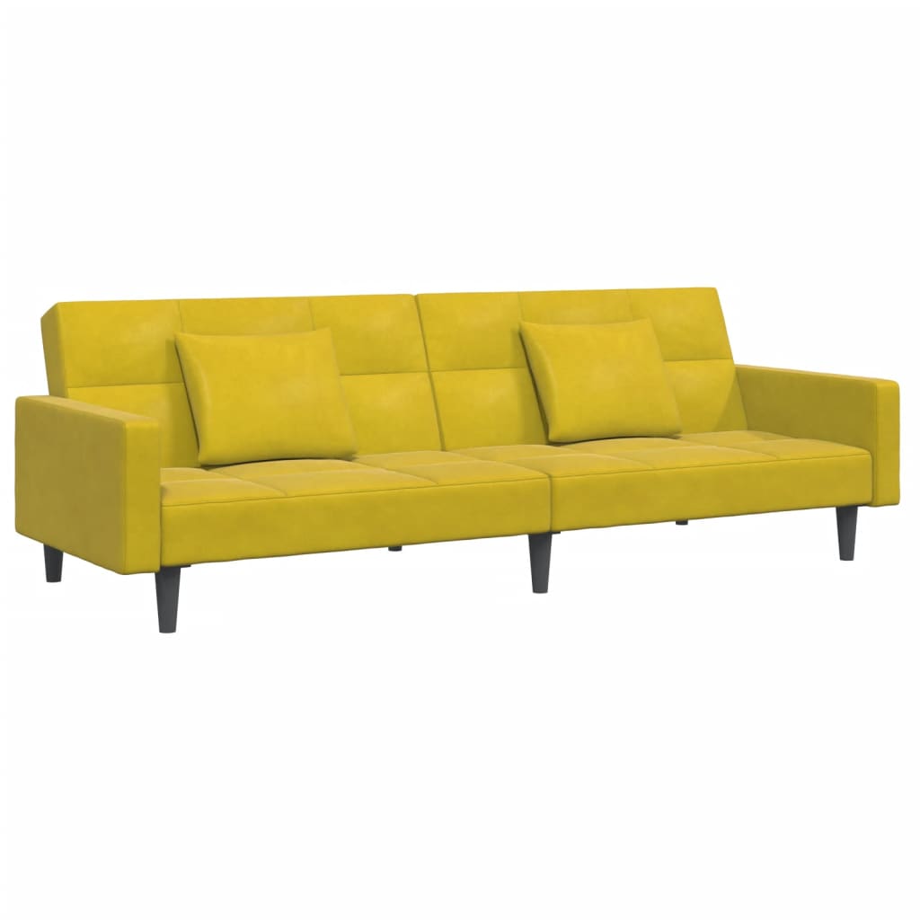 vidaXL Canapea extensibilă cu taburet, 2 locuri, galben, catifea