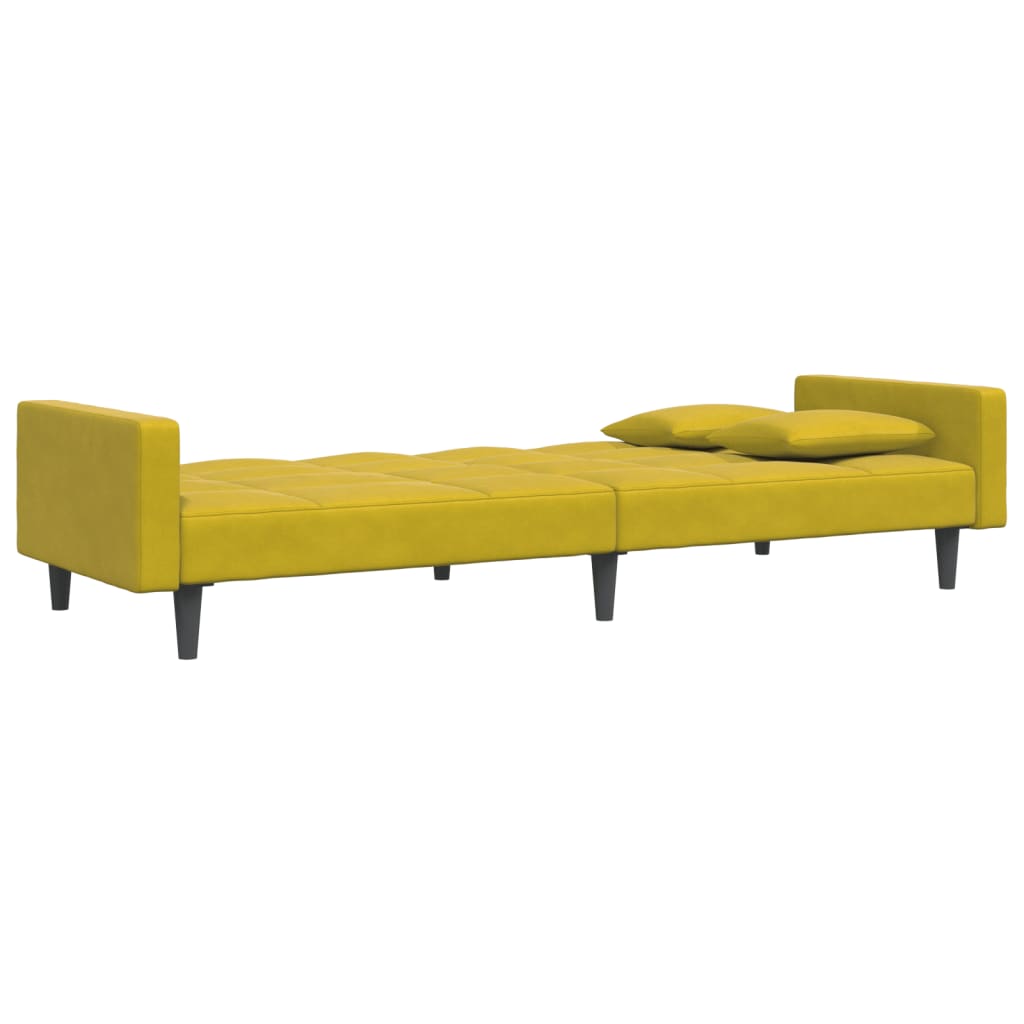 vidaXL Canapea extensibilă cu taburet, 2 locuri, galben, catifea