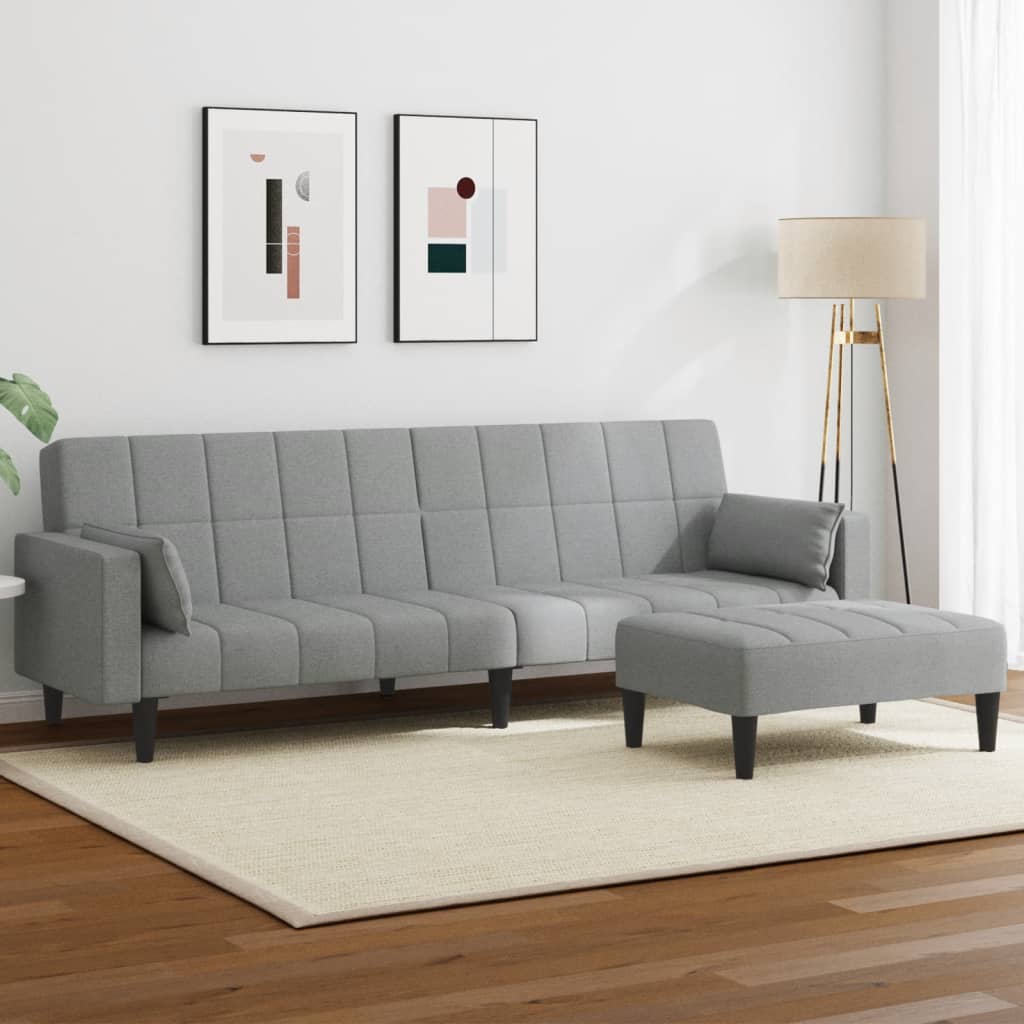 vidaXL Canapea extensibilă cu taburet, 2 locuri, gri deschis, textil vidaXL Canapea extensibilă cu taburet, 2 locuri, gri deschis, textil