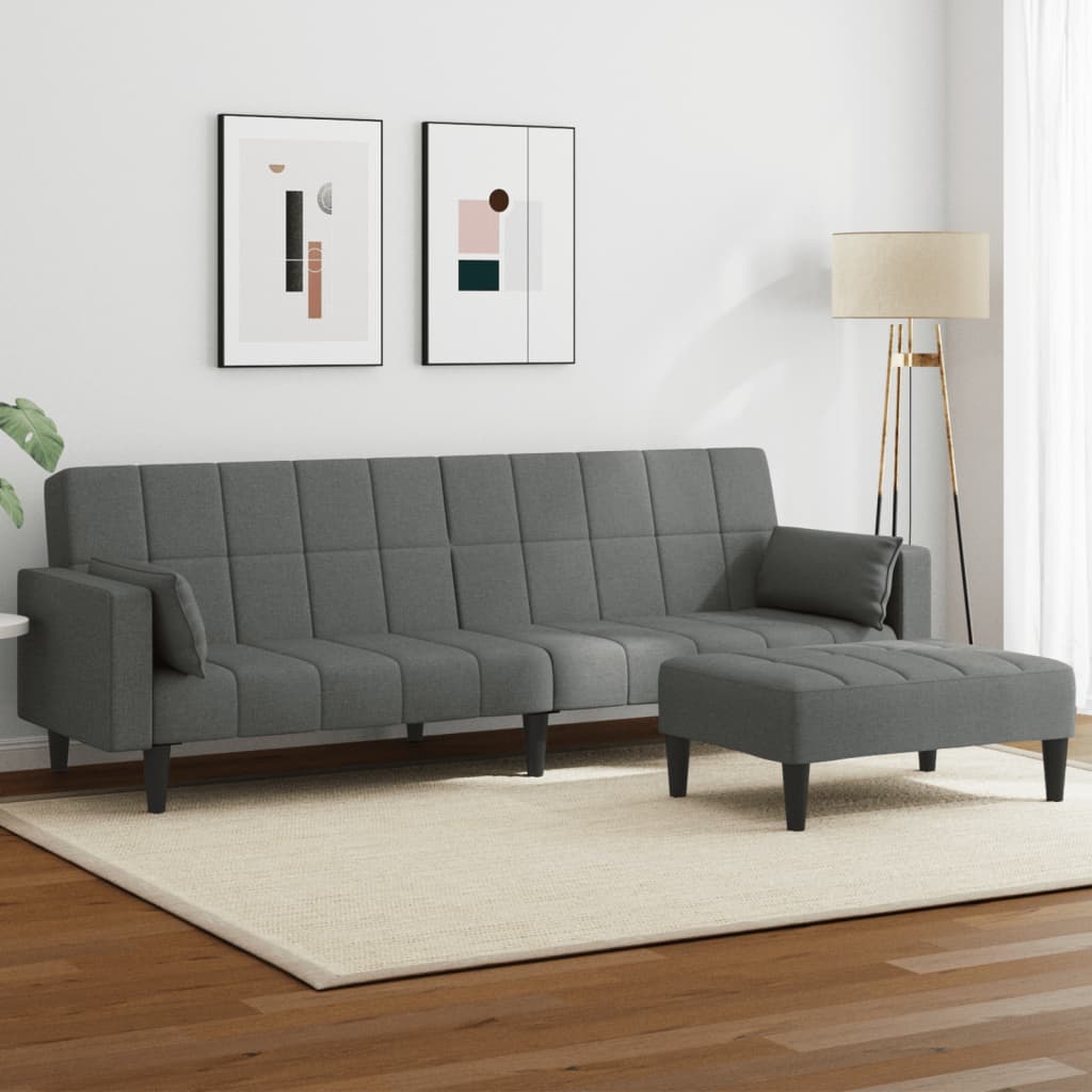 vidaXL Canapea extensibilă cu taburet, 2 locuri, gri închis, textil vidaXL Canapea extensibilă cu taburet, 2 locuri, gri închis, textil