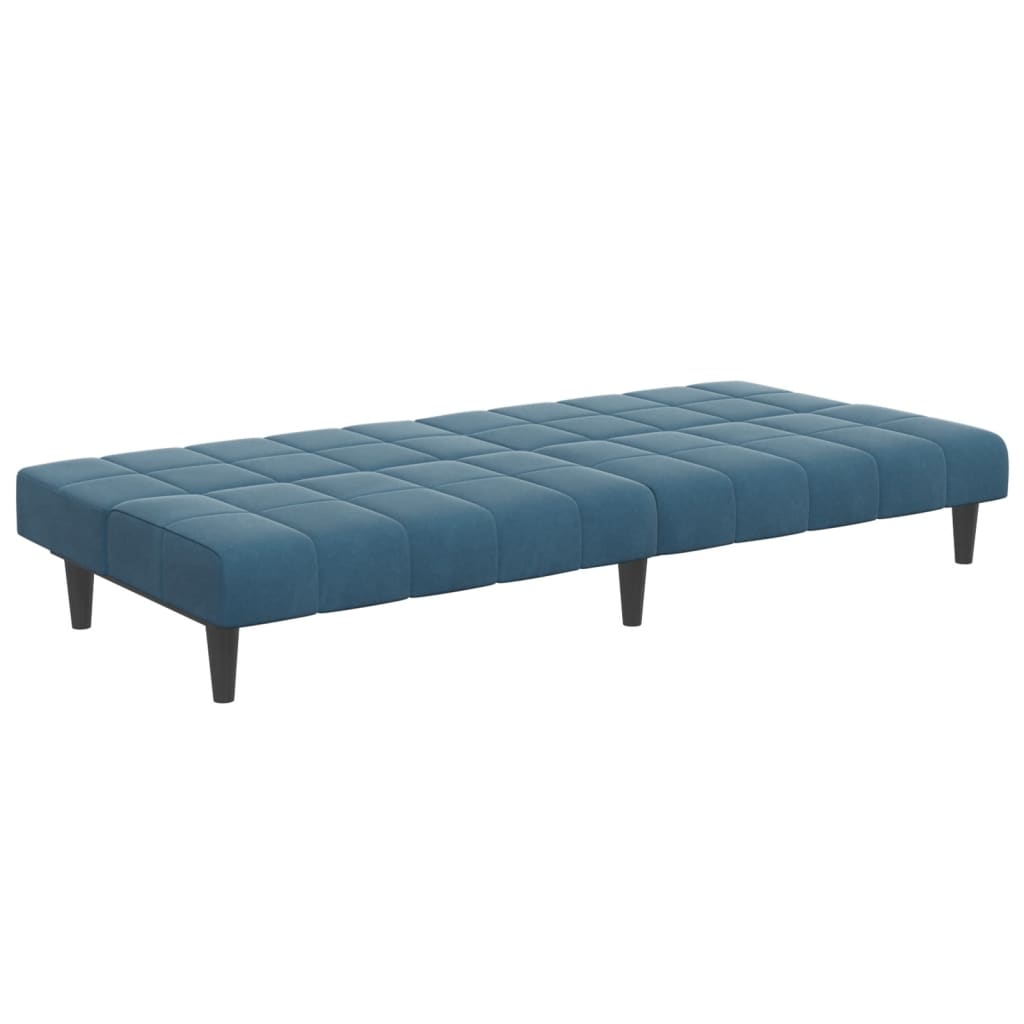 vidaXL Canapea extensibilă cu 2 locuri și taburet, albastru, catifea vidaXL Canapea extensibilă cu 2 locuri și taburet, albastru, catifea