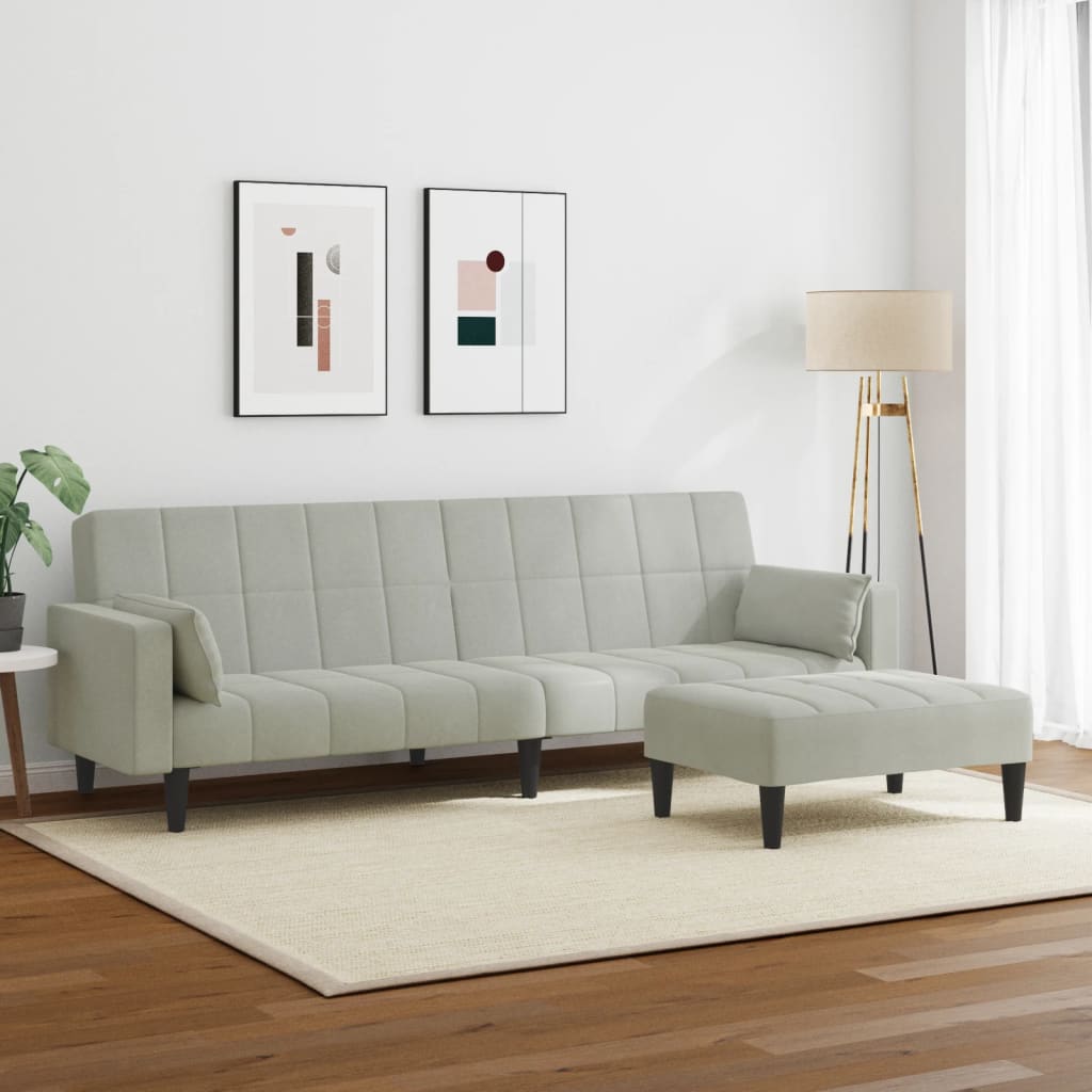 vidaXL Canapea extensibilă cu taburet, 2 locuri, gri deschis, catifea