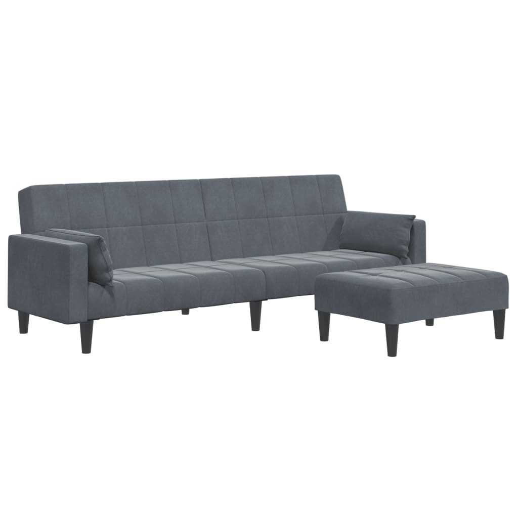 vidaXL Canapea extensibilă cu taburet, 2 locuri, gri închis, catifea