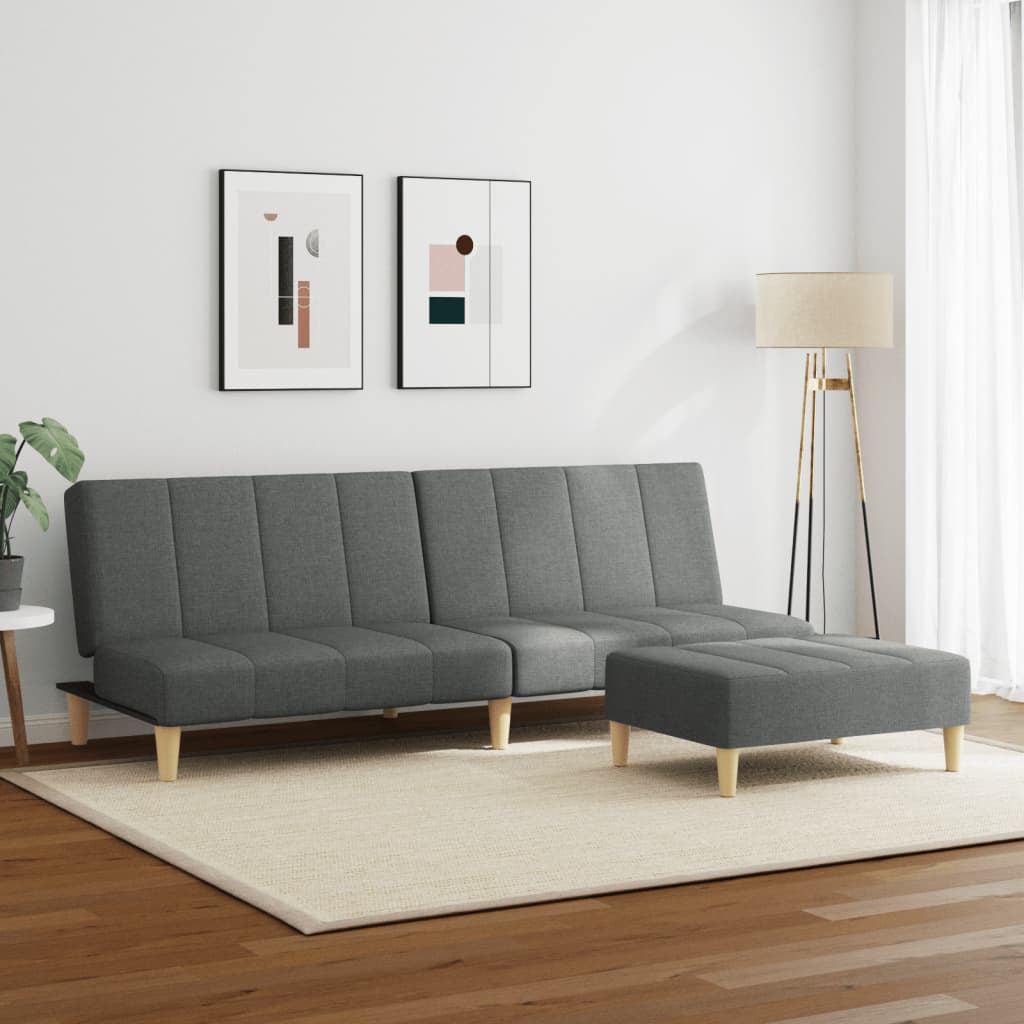 vidaXL Canapea extensibilă cu taburet, 2 locuri, gri închis, textil vidaXL Canapea extensibilă cu taburet, 2 locuri, gri închis, textil