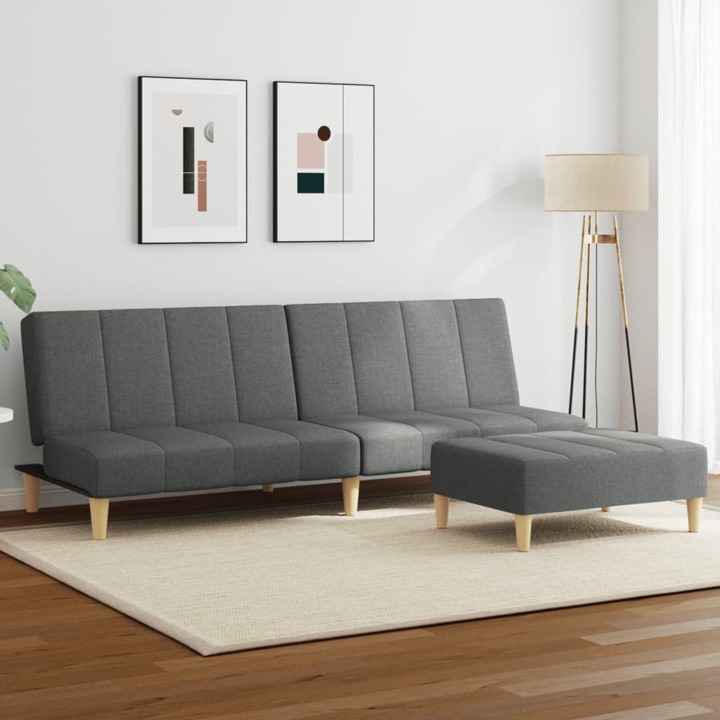 vidaXL Canapea extensibilă cu taburet, 2 locuri, gri închis, textil vidaXL Canapea extensibilă cu taburet, 2 locuri, gri închis, textil