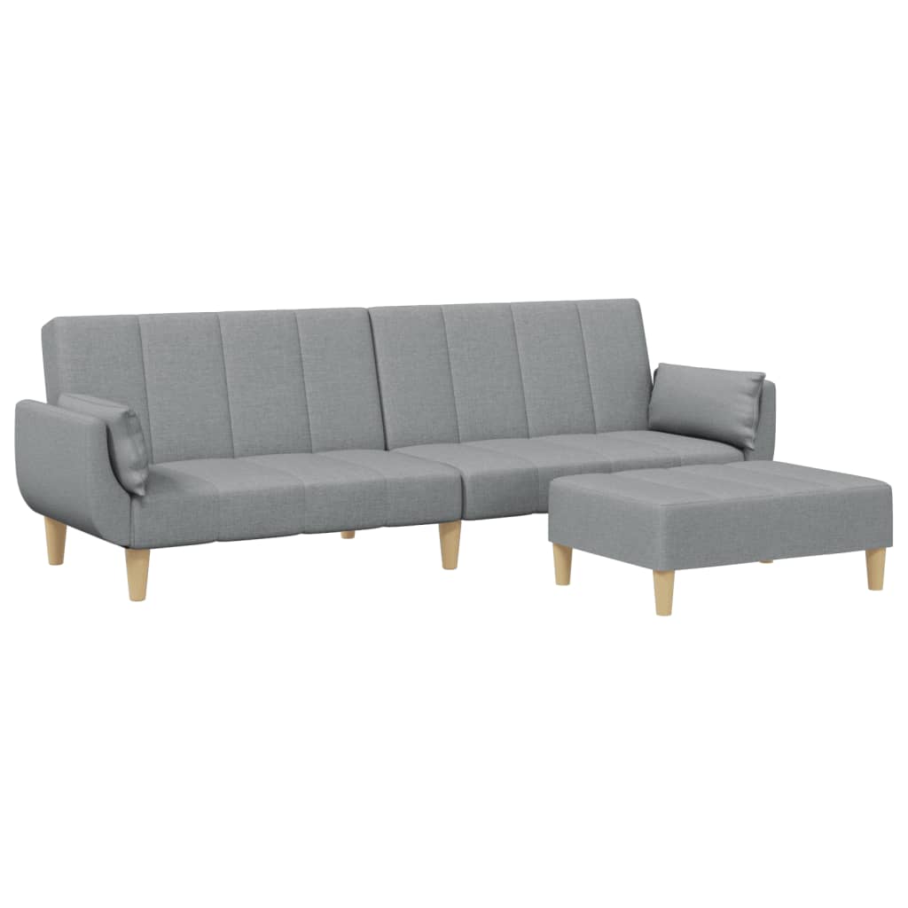 vidaXL Canapea extensibilă cu taburet, 2 locuri, gri deschis, textil