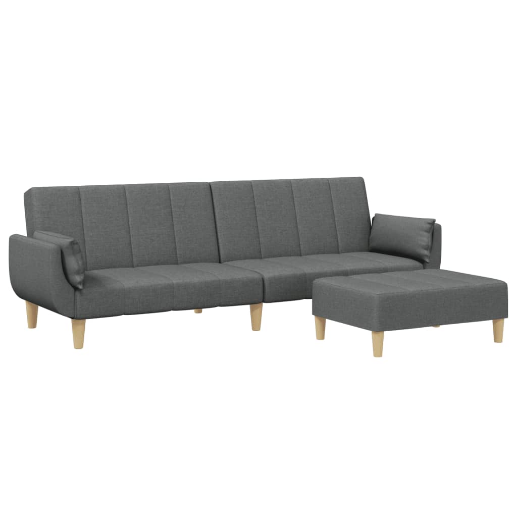 vidaXL Canapea extensibilă cu taburet, 2 locuri, gri închis, textil