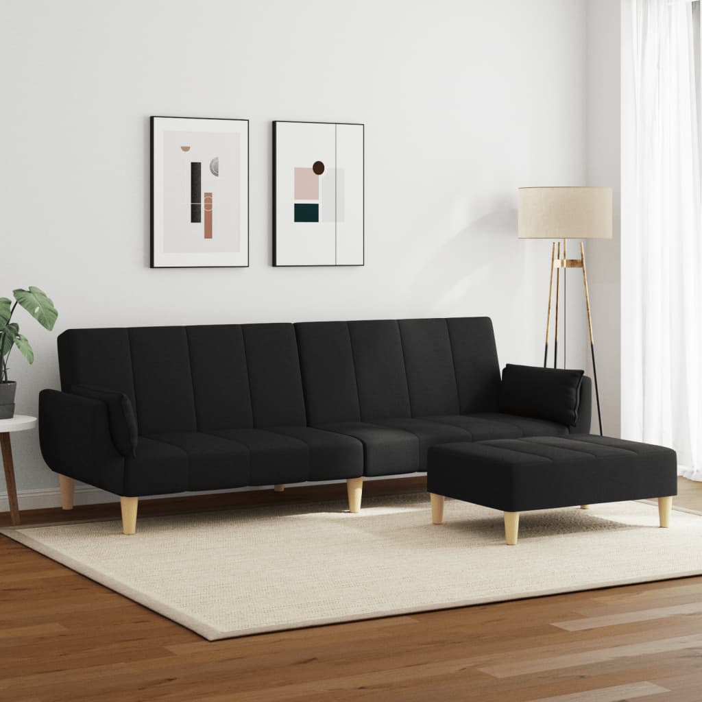 vidaXL Canapea extensibilă cu taburet, 2 locuri, negru, textil vidaXL Canapea extensibilă cu taburet, 2 locuri, negru, textil