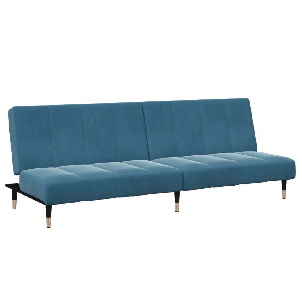 vidaXL Canapea extensibilă cu 2 locuri și taburet, albastru, catifea vidaXL Canapea extensibilă cu 2 locuri și taburet, albastru, catifea