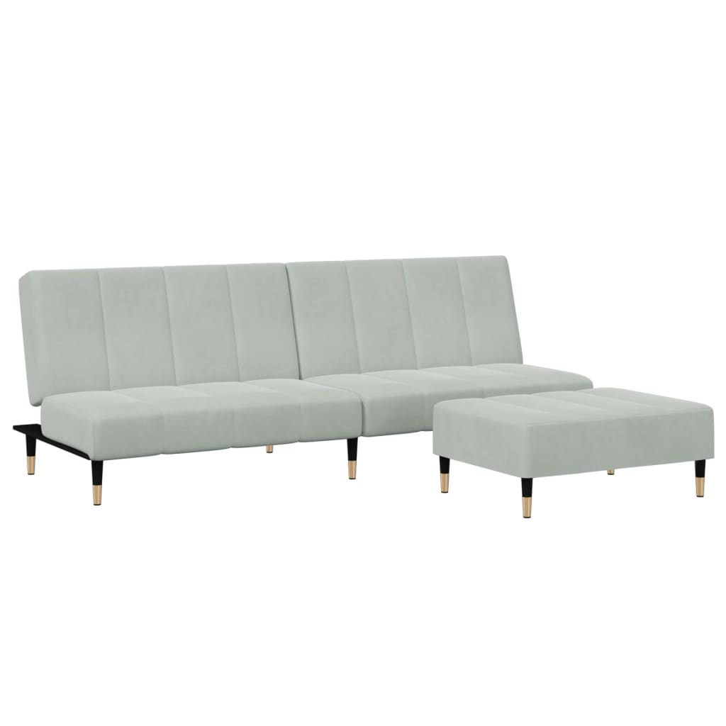 vidaXL Canapea extensibilă cu taburet, 2 locuri, gri deschis, catifea