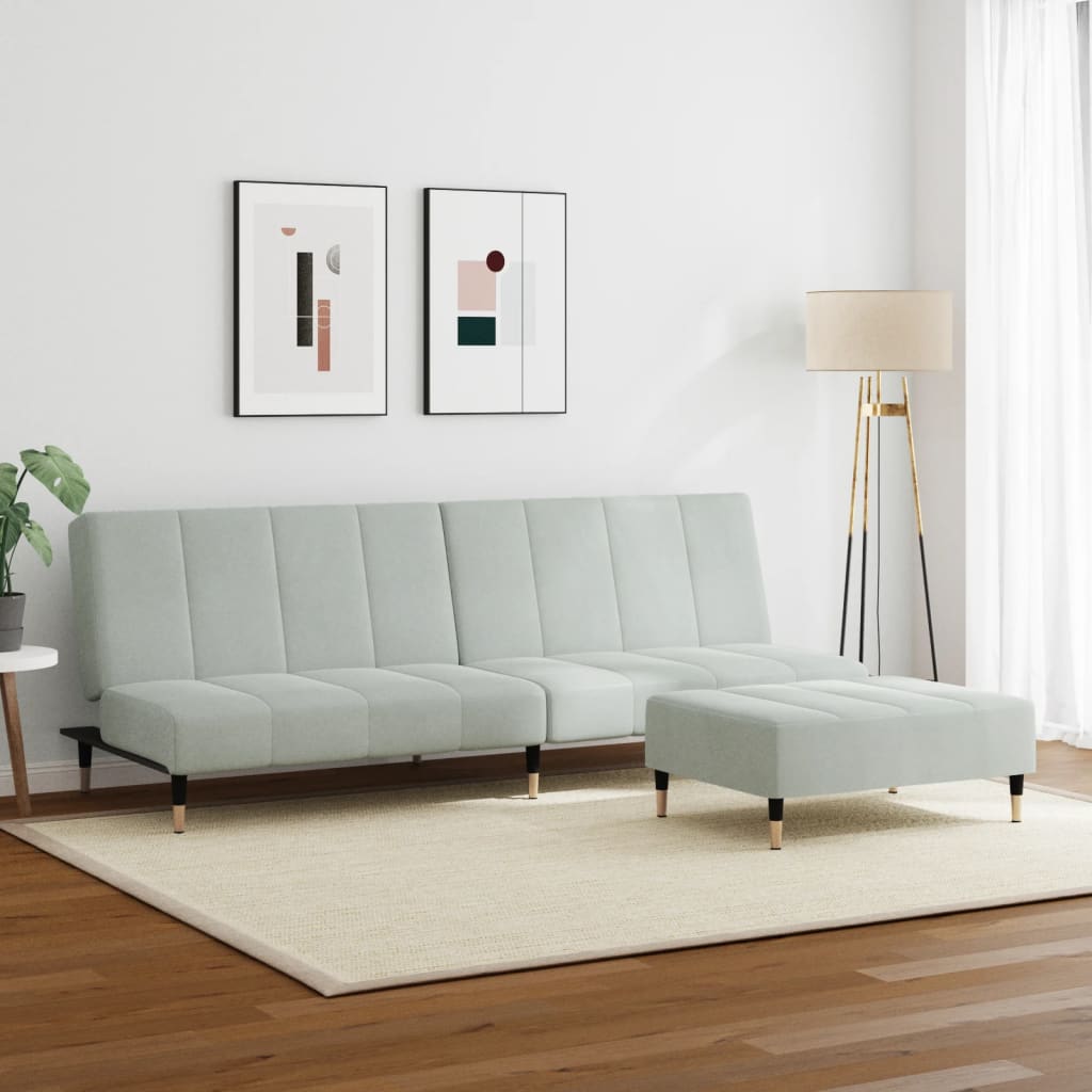 vidaXL Canapea extensibilă cu taburet, 2 locuri, gri deschis, catifea