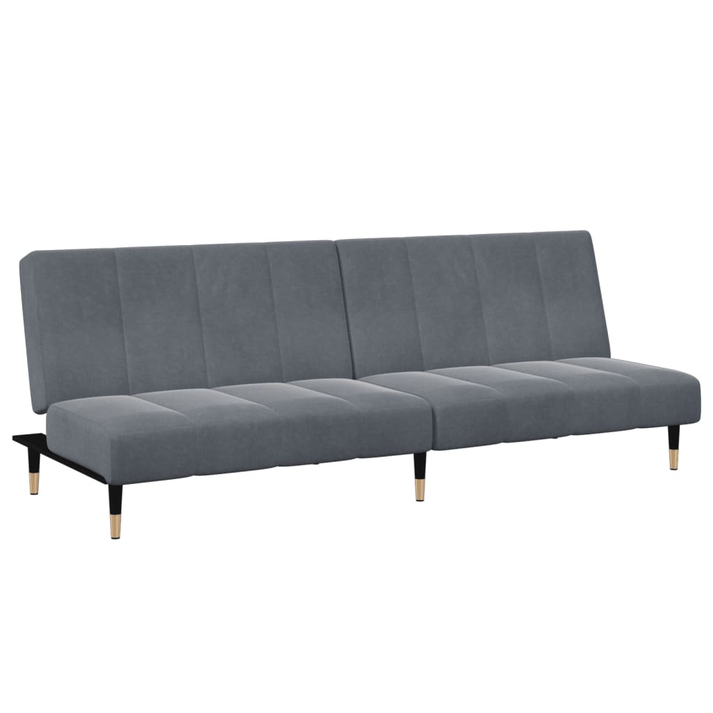 vidaXL Canapea extensibilă cu taburet, 2 locuri, gri închis, catifea vidaXL Canapea extensibilă cu taburet, 2 locuri, gri închis, catifea