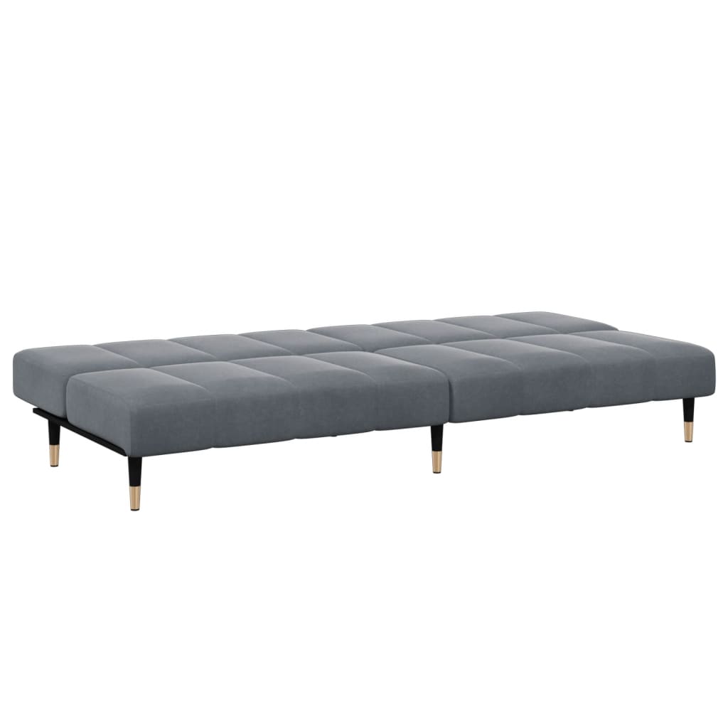 vidaXL Canapea extensibilă cu taburet, 2 locuri, gri închis, catifea vidaXL Canapea extensibilă cu taburet, 2 locuri, gri închis, catifea