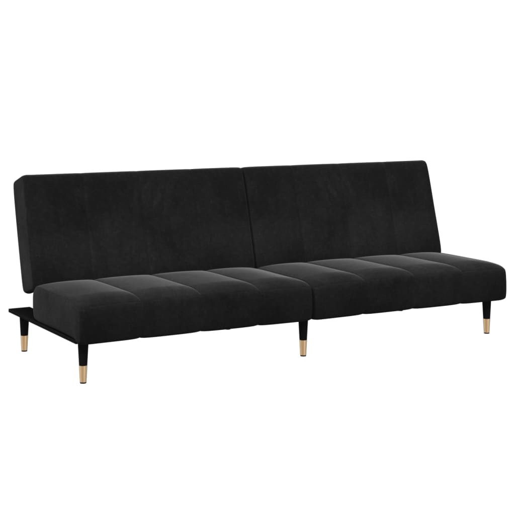 vidaXL Canapea extensibilă cu taburet, 2 locuri, negru, catifea vidaXL Canapea extensibilă cu taburet, 2 locuri, negru, catifea