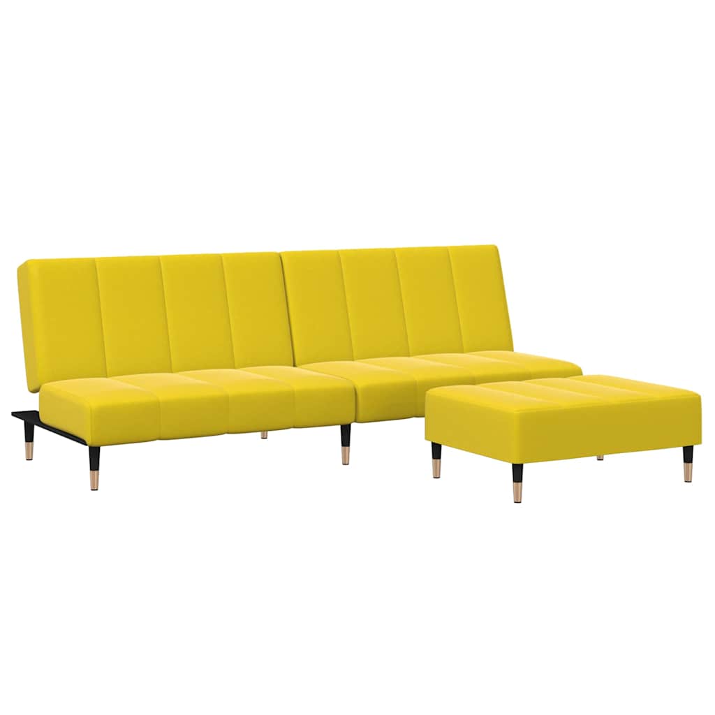 vidaXL Canapea extensibilă cu taburet, 2 locuri, galben, catifea