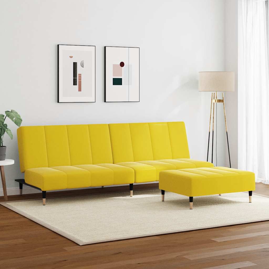 vidaXL Canapea extensibilă cu taburet, 2 locuri, galben, catifea