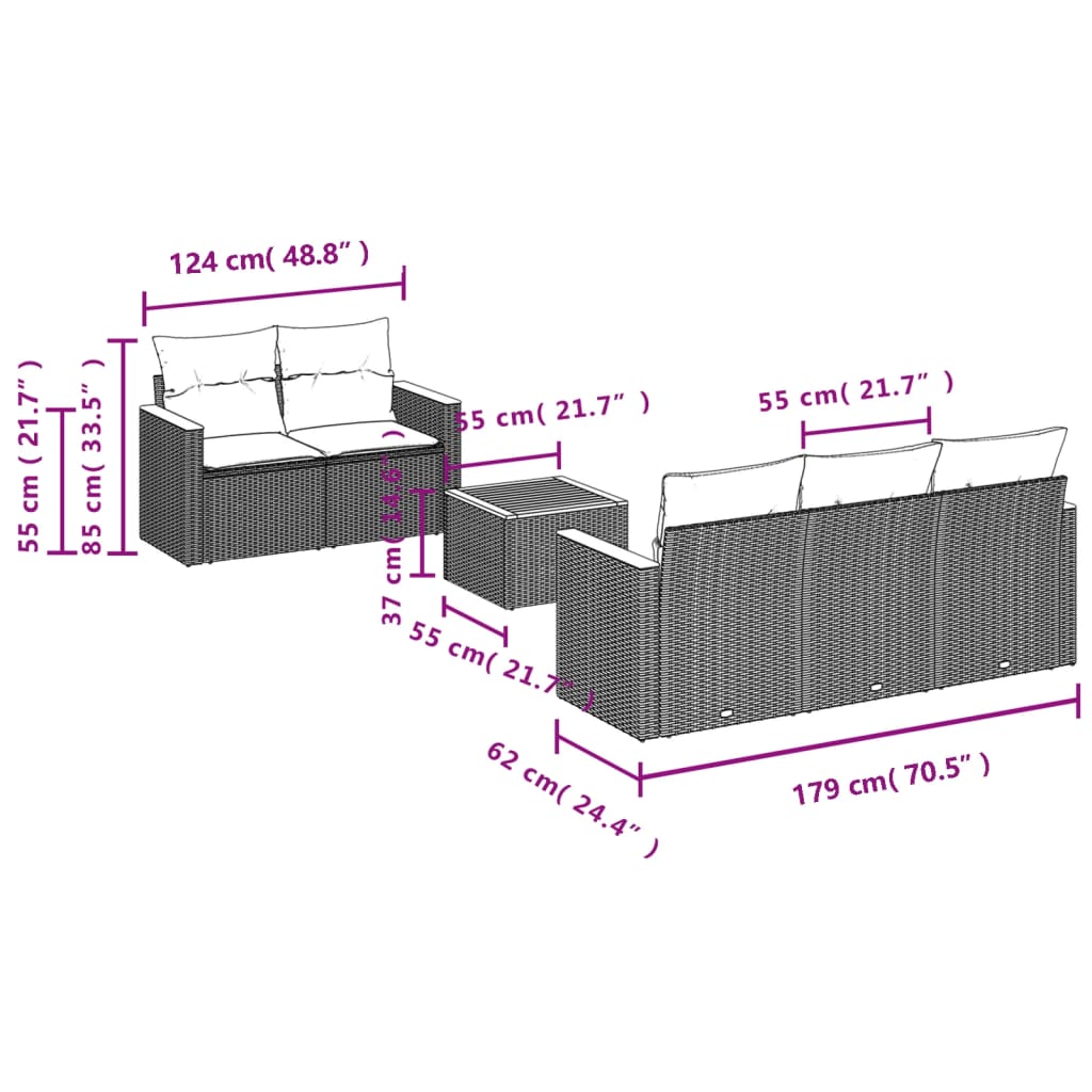 vidaXL Set mobilier grădină cu perne, 6 piese, gri, poliratan