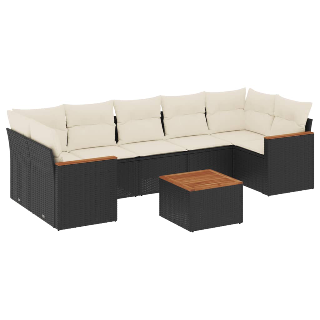 vidaXL Set mobilier de grădină cu perne, 8 piese, negru, poliratan