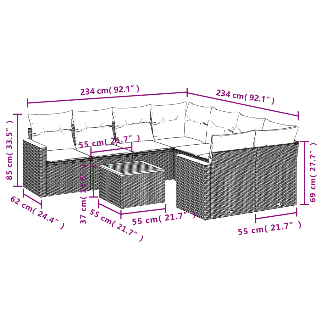 vidaXL Set mobilier de grădină cu perne, 9 piese, negru, poliratan vidaXL Set mobilier de grădină cu perne, 9 piese, negru, poliratan