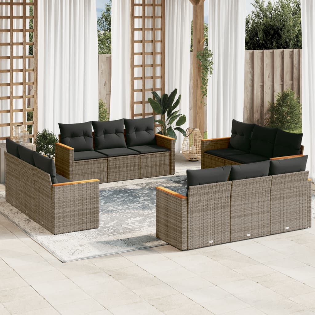 vidaXL Set canapea de grădină cu perne, 12 piese, gri, poliratan vidaXL Set canapea de grădină cu perne, 12 piese, gri, poliratan