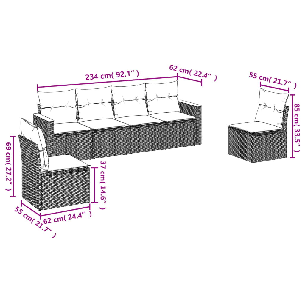 vidaXL Set mobilier grădină cu perne, 6 piese, gri, poliratan vidaXL Set mobilier grădină cu perne, 6 piese, gri, poliratan