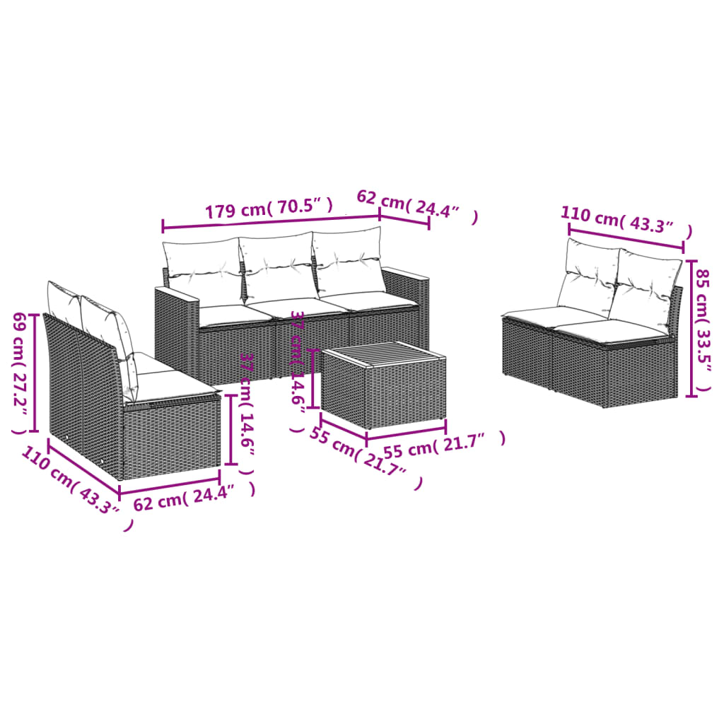 vidaXL Set mobilier de grădină cu perne, 8 piese, negru, poliratan