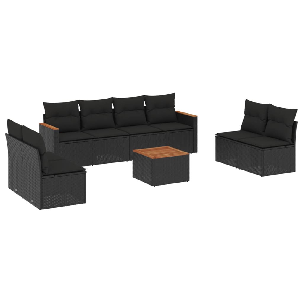 vidaXL Set mobilier de grădină cu perne, 9 piese, negru, poliratan vidaXL Set mobilier de grădină cu perne, 9 piese, negru, poliratan