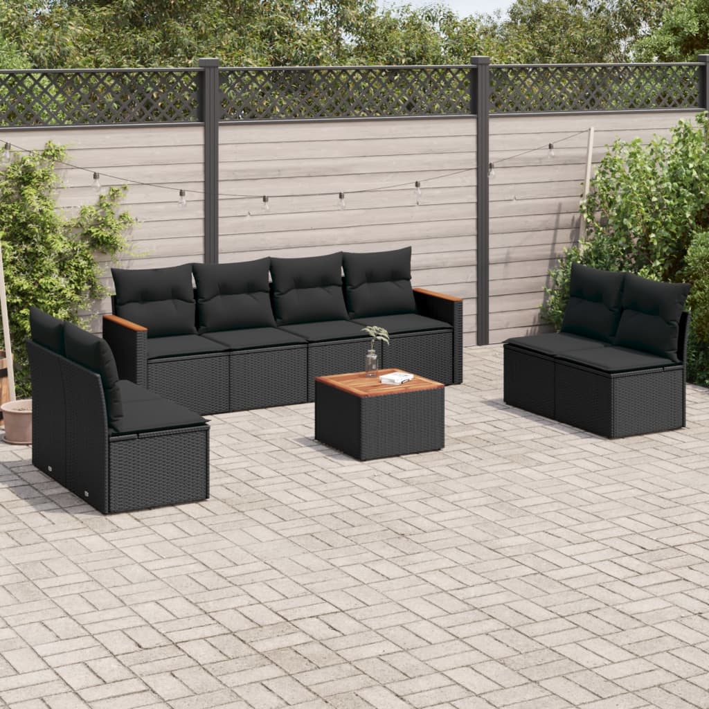 vidaXL Set mobilier de grădină cu perne, 9 piese, negru, poliratan vidaXL Set mobilier de grădină cu perne, 9 piese, negru, poliratan