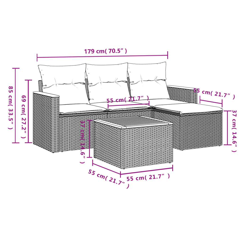 vidaXL Set canapea de grădină cu perne, 5 piese, gri, poliratan vidaXL Set canapea de grădină cu perne, 5 piese, gri, poliratan