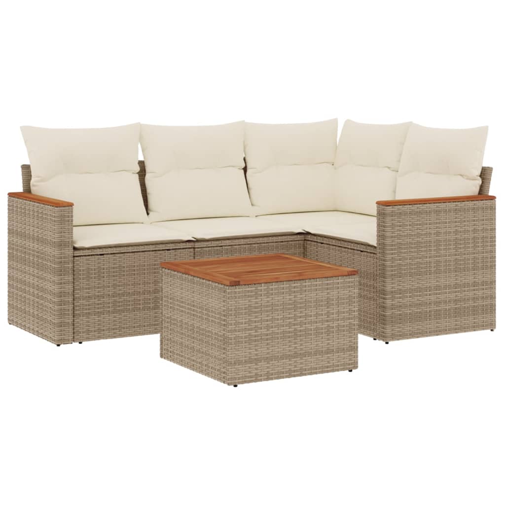 vidaXL Set canapele de grădină cu perne, 5 piese, bej, poliratan