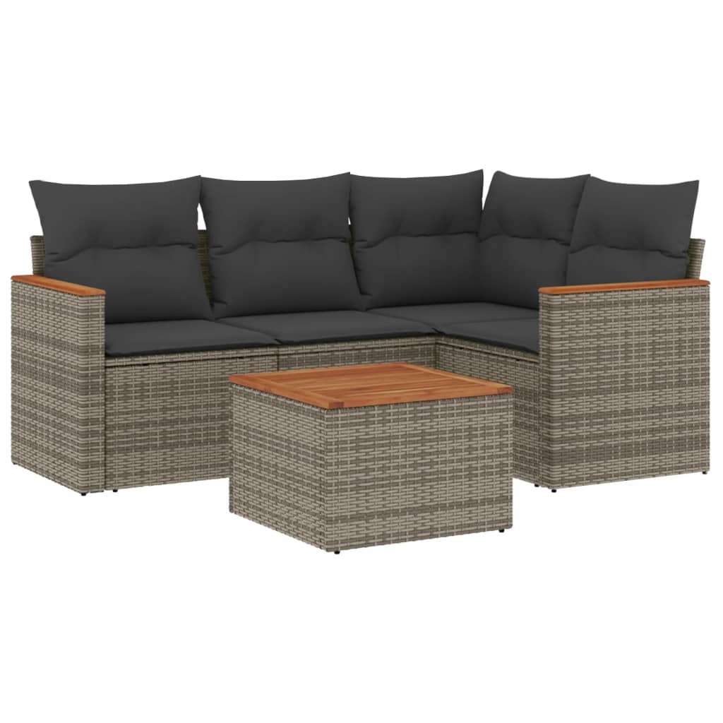 vidaXL Set canapea de grădină cu perne, 5 piese, gri, poliratan vidaXL Set canapea de grădină cu perne, 5 piese, gri, poliratan