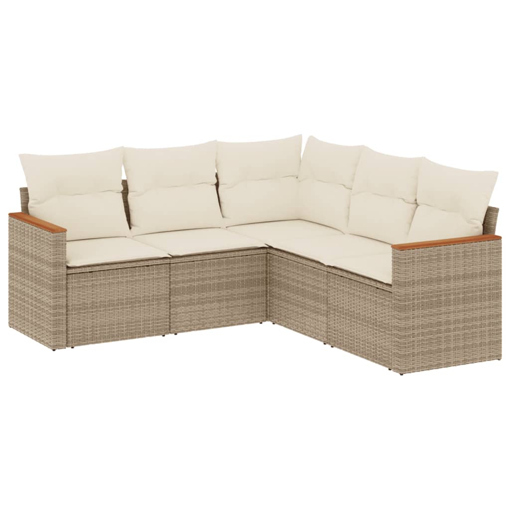 vidaXL Set canapele de grădină cu perne, 5 piese, bej, poliratan