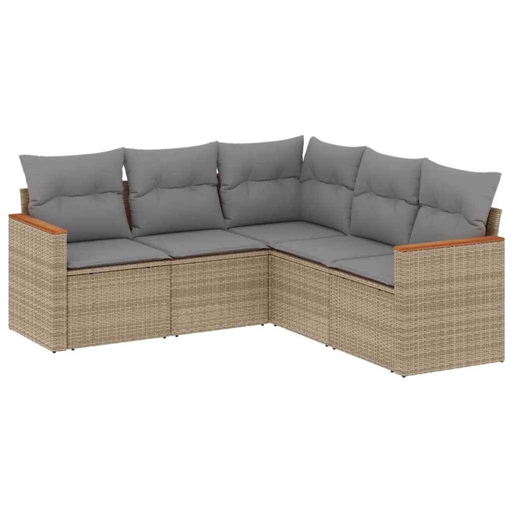 vidaXL Set canapele de grădină cu perne, 5 piese, bej, poliratan