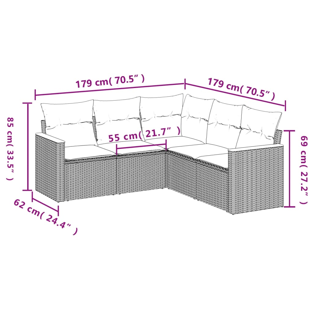 vidaXL Set canapele de grădină cu perne, 5 piese, bej, poliratan