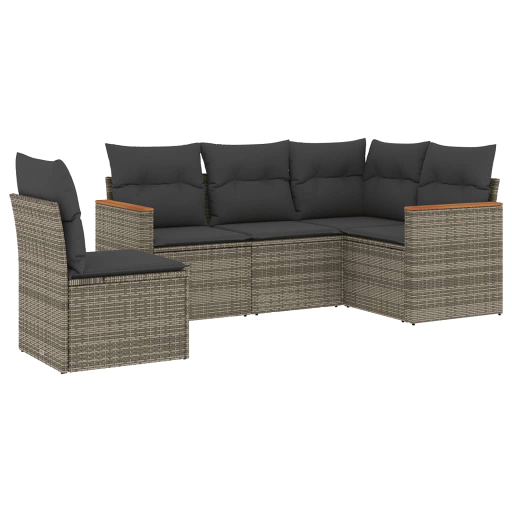 vidaXL Set canapea de grădină cu perne, 5 piese, gri, poliratan vidaXL Set canapea de grădină cu perne, 5 piese, gri, poliratan