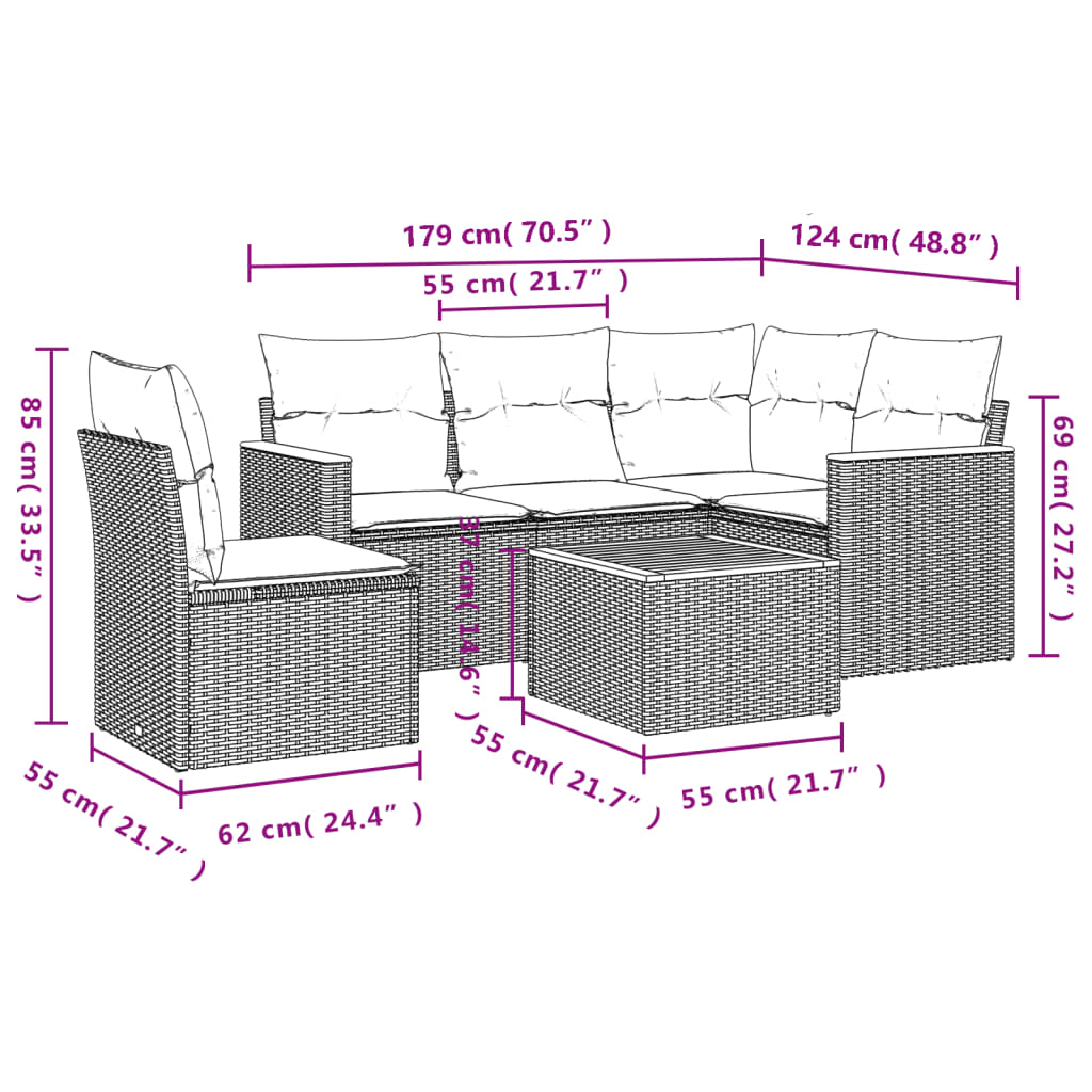 vidaXL Set mobilier grădină cu perne, 6 piese, gri, poliratan