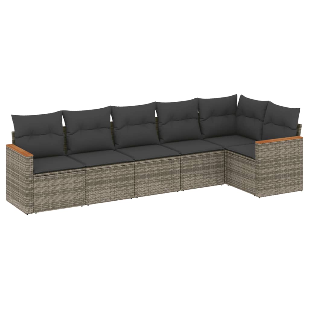 vidaXL Set mobilier grădină cu perne, 6 piese, gri, poliratan