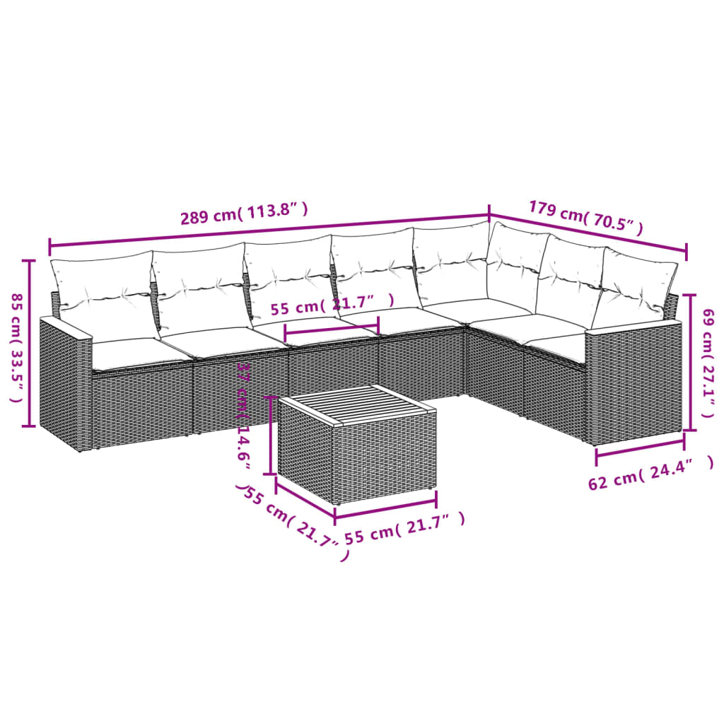 vidaXL Set mobilier de grădină cu perne, 8 piese, negru, poliratan vidaXL Set mobilier de grădină cu perne, 8 piese, negru, poliratan
