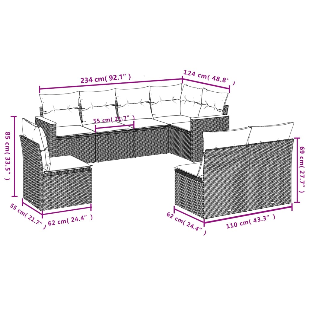 vidaXL Set mobilier de grădină cu perne, 8 piese, negru, poliratan vidaXL Set mobilier de grădină cu perne, 8 piese, negru, poliratan