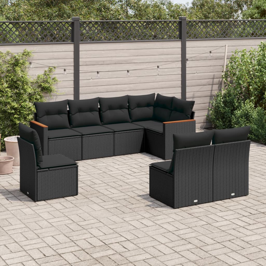 vidaXL Set mobilier de grădină cu perne, 8 piese, negru, poliratan vidaXL Set mobilier de grădină cu perne, 8 piese, negru, poliratan