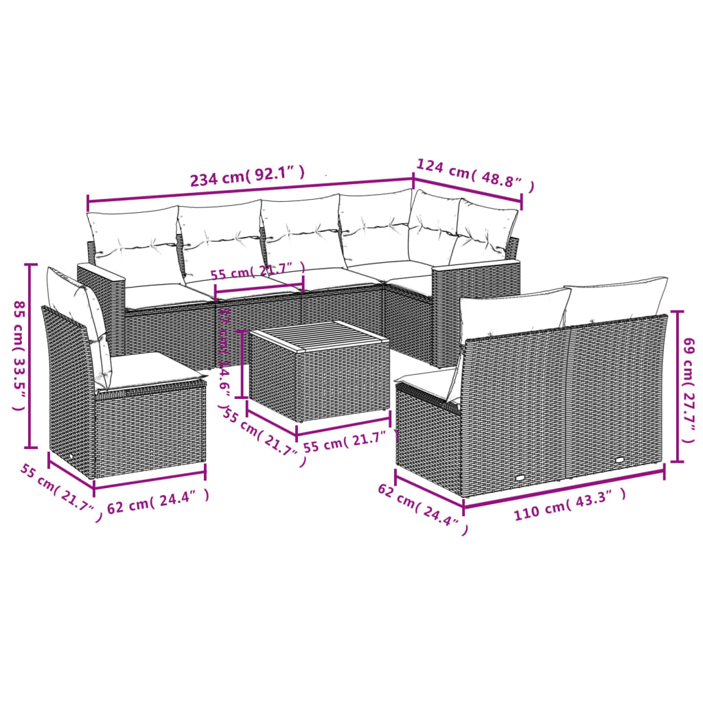 vidaXL Set mobilier de grădină cu perne, 9 piese, negru, poliratan vidaXL Set mobilier de grădină cu perne, 9 piese, negru, poliratan