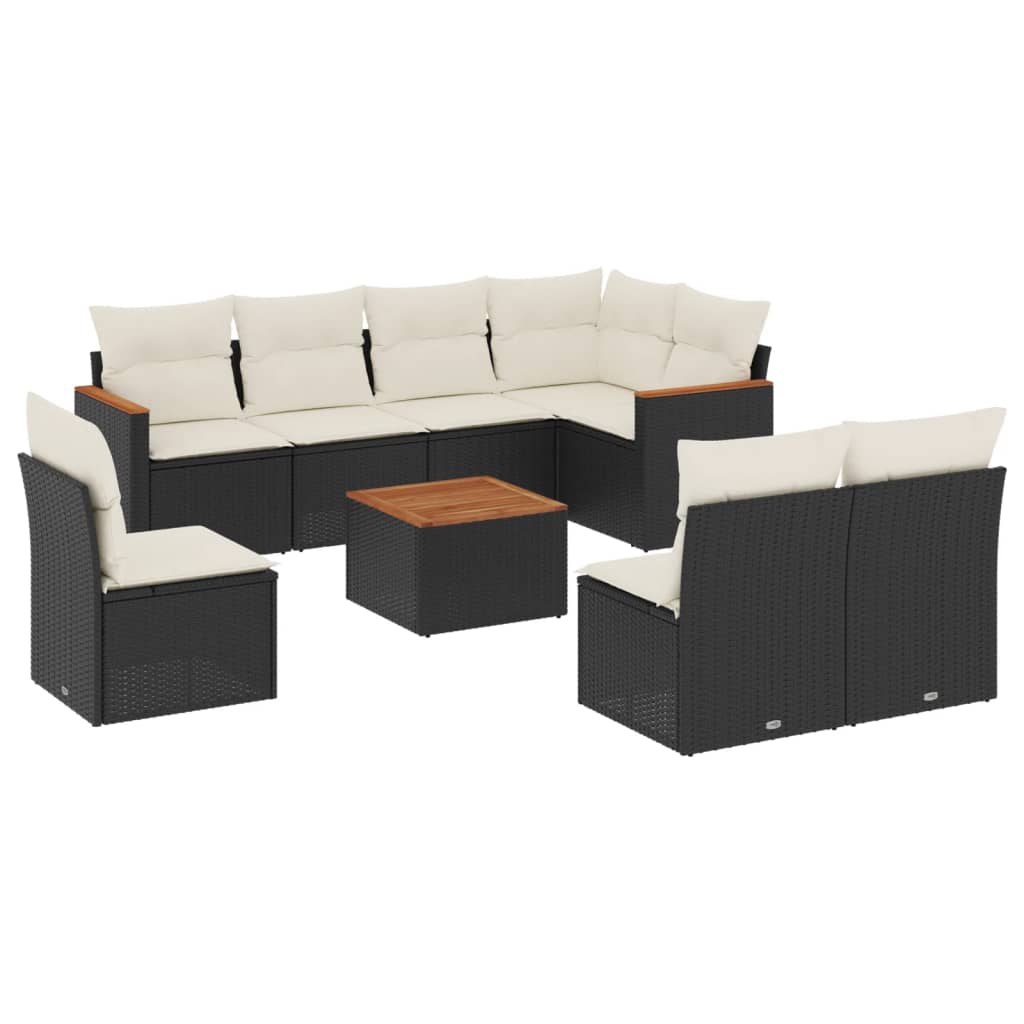 vidaXL Set mobilier de grădină cu perne, 9 piese, negru, poliratan
