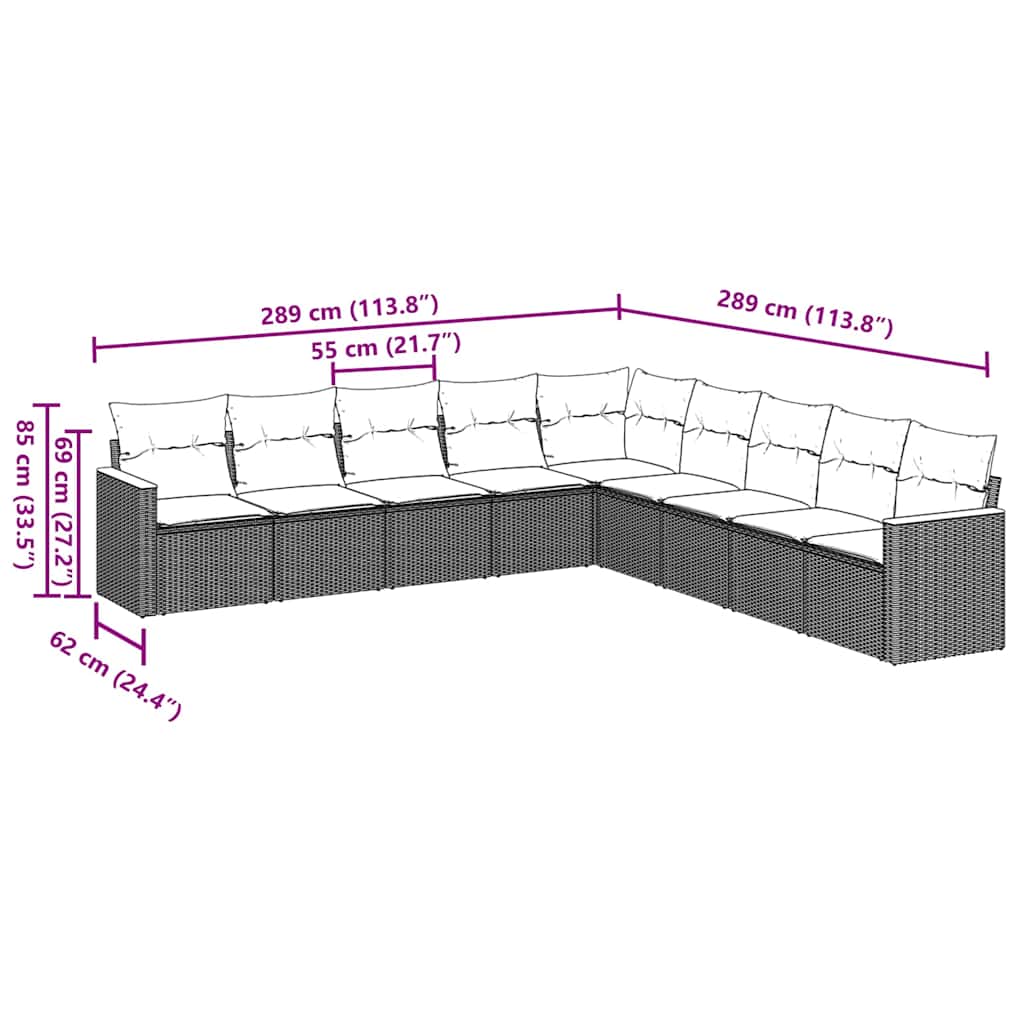 vidaXL Set mobilier de grădină cu perne, 9 piese, negru, poliratan