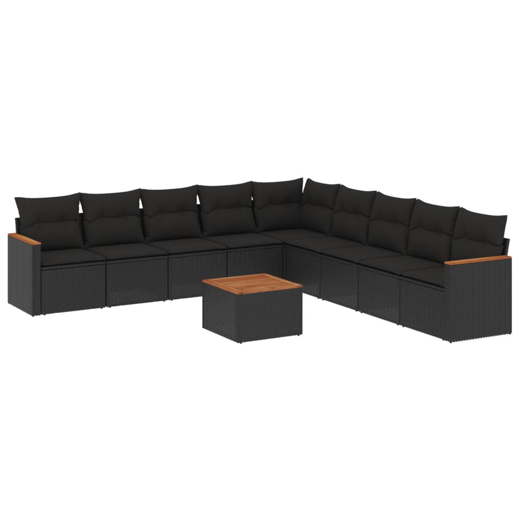 vidaXL Set canapele de grădină cu perne, 10 piese, negru, poliratan