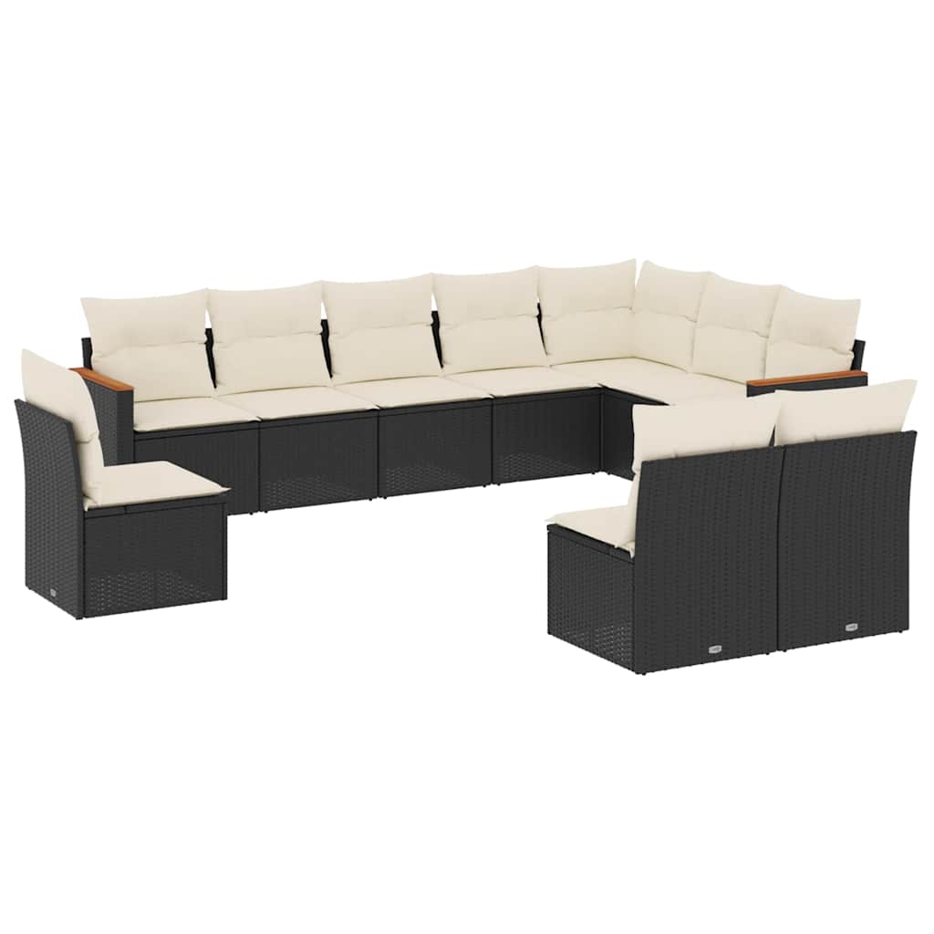 vidaXL Set canapele de grădină cu perne, 10 piese, negru, poliratan
