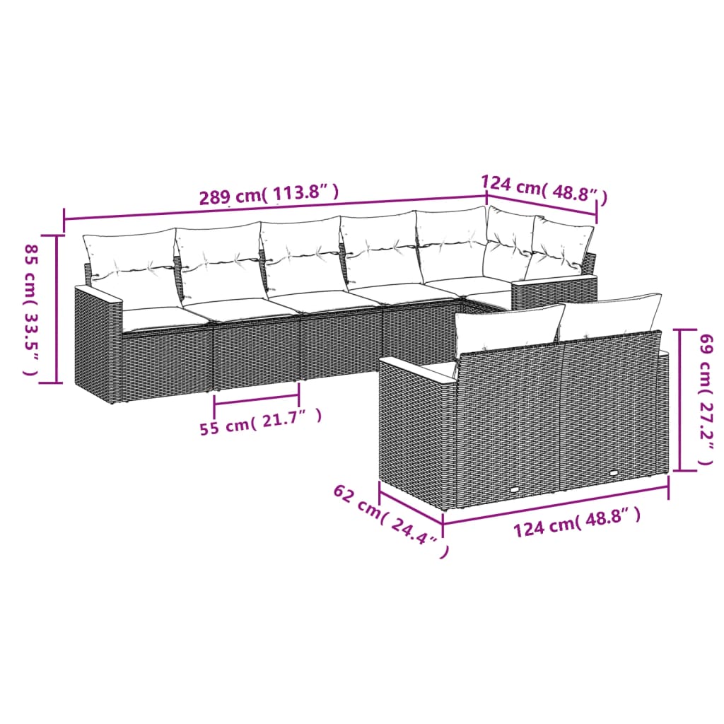 vidaXL Set mobilier de grădină cu perne, 8 piese, negru, poliratan vidaXL Set mobilier de grădină cu perne, 8 piese, negru, poliratan