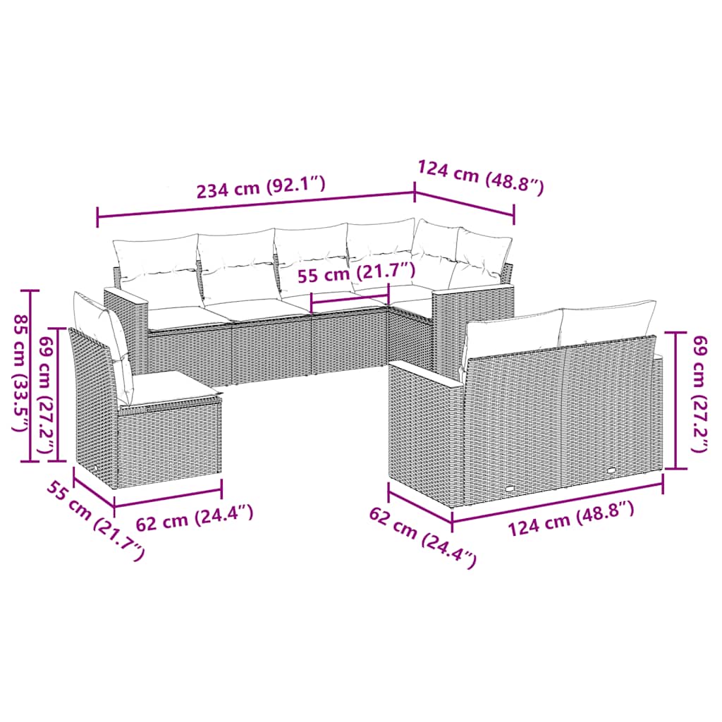 vidaXL Set mobilier de grădină cu perne, 8 piese, negru, poliratan vidaXL Set mobilier de grădină cu perne, 8 piese, negru, poliratan